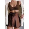 imageALCEA ROSEA Silky Satin Mini Skirt for Women Adjustable Self Tie High Waist Flowy Casual Short Skater Short Skirt 7821Khaki