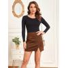 imageALCEA ROSEA Women Faux Suede Mini Skirt High Waist Side Split Zipper Bodycon Short SkirtBrown