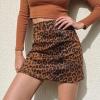 imageALCEA ROSEA Women Faux Suede Mini Skirt High Waist Side Split Zipper Bodycon Short SkirtCheetah