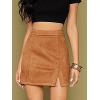 imageALCEA ROSEA Women Faux Suede Mini Skirt High Waist Side Split Zipper Bodycon Short SkirtKhaki