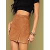 imageALCEA ROSEA Women Faux Suede Mini Skirt High Waist Side Split Zipper Bodycon Short SkirtKhaki