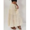 imageALCEA ROSEA Womens Boho Tiered Maxi Skirt Elastic High Wasited Flowy Ruffle Beach Vacation Summer Long Skirt with Pocket7889Beige