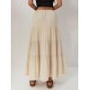 imageALCEA ROSEA Womens Boho Tiered Maxi Skirt Elastic High Wasited Flowy Ruffle Beach Vacation Summer Long Skirt with Pocket7889Beige