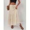 imageALCEA ROSEA Womens Boho Tiered Maxi Skirt Elastic High Wasited Flowy Ruffle Beach Vacation Summer Long Skirt with Pocket7889Beige