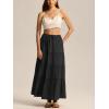 imageALCEA ROSEA Womens Boho Tiered Maxi Skirt Elastic High Wasited Flowy Ruffle Beach Vacation Summer Long Skirt with Pocket7889Black