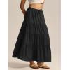 imageALCEA ROSEA Womens Boho Tiered Maxi Skirt Elastic High Wasited Flowy Ruffle Beach Vacation Summer Long Skirt with Pocket7889Black