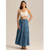 imageALCEA ROSEA Womens Boho Tiered Maxi Skirt Elastic High Wasited Flowy Ruffle Beach Vacation Summer Long Skirt with Pocket7889Blue