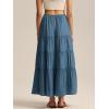 imageALCEA ROSEA Womens Boho Tiered Maxi Skirt Elastic High Wasited Flowy Ruffle Beach Vacation Summer Long Skirt with Pocket7889Blue