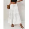 imageALCEA ROSEA Womens Boho Tiered Maxi Skirt Elastic High Wasited Flowy Ruffle Beach Vacation Summer Long Skirt with Pocket7889White
