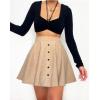 imageALCEA ROSEA Womens Corduroy Mini Skirt Aline Pleated Button Closure Casual High Wasit Short Skirt 7825Beige