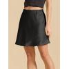 imageALCEA ROSEA Womens Elegant Silky Satin Mini Skirt High Waist Ruffle Bodycon Solid Fishtail Short Skirt for Women 7879Black