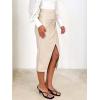 imageALCEA ROSEA Womens Faux Leather Skirt High Waist Front Slit Zip Back Ruched Bodycon Pencil Midi Skirt 7832Beige