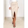 imageALCEA ROSEA Womens Faux Leather Skirt High Waist Front Slit Zip Back Ruched Bodycon Pencil Midi Skirt 7832Beige