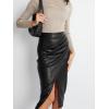 imageALCEA ROSEA Womens Faux Leather Skirt High Waist Front Slit Zip Back Ruched Bodycon Pencil Midi Skirt 7832Black