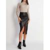 imageALCEA ROSEA Womens Faux Leather Skirt High Waist Front Slit Zip Back Ruched Bodycon Pencil Midi Skirt 7832Black