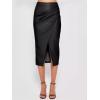 imageALCEA ROSEA Womens Faux Leather Skirt High Waist Front Slit Zip Back Ruched Bodycon Pencil Midi Skirt 7832Black
