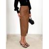 imageALCEA ROSEA Womens Faux Leather Skirt High Waist Front Slit Zip Back Ruched Bodycon Pencil Midi Skirt 7832Brown