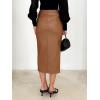 imageALCEA ROSEA Womens Faux Leather Skirt High Waist Front Slit Zip Back Ruched Bodycon Pencil Midi Skirt 7832Brown
