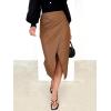 imageALCEA ROSEA Womens Faux Leather Skirt High Waist Front Slit Zip Back Ruched Bodycon Pencil Midi Skirt 7832Brown