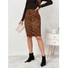 imageALCEA ROSEA Womens Pencil Midi Skirt Faux Suede Leopard Print High Waisted Zipper Bodycon SkirtKhaki