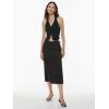 imageALCEA ROSEA Womens Satin Long Skirt Drawstring Tie High Waisted Silky A Line Split Elegant Maxi Skirts 7881Black