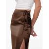 imageALCEA ROSEA Womens Satin Long Skirt Drawstring Tie High Waisted Silky A Line Split Elegant Maxi Skirts 7881Brown