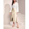 imageALCEA ROSEA Womens Satin Midi Skirt High Waisted Silky Skirt Split Elegant Ruched Work Party Skirts with Front Slit 7823Beige