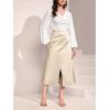 imageALCEA ROSEA Womens Satin Midi Skirt High Waisted Silky Skirt Split Elegant Ruched Work Party Skirts with Front Slit 7823Beige