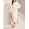 imageALCEA ROSEA Womens Satin Midi Skirt High Waisted Silky Skirt Split Elegant Ruched Work Party Skirts with Front Slit 7823Beige