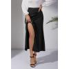 imageALCEA ROSEA Womens Satin Midi Skirt High Waisted Silky Skirt Split Elegant Ruched Work Party Skirts with Front Slit 7823Black
