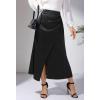 imageALCEA ROSEA Womens Satin Midi Skirt High Waisted Silky Skirt Split Elegant Ruched Work Party Skirts with Front Slit 7823Black