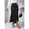 imageALCEA ROSEA Womens Satin Midi Skirt High Waisted Silky Skirt Split Elegant Ruched Work Party Skirts with Front Slit 7823Black