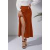 imageALCEA ROSEA Womens Satin Midi Skirt High Waisted Silky Skirt Split Elegant Ruched Work Party Skirts with Front Slit 7823Caramel