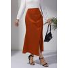 imageALCEA ROSEA Womens Satin Midi Skirt High Waisted Silky Skirt Split Elegant Ruched Work Party Skirts with Front Slit 7823Caramel