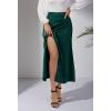 imageALCEA ROSEA Womens Satin Midi Skirt High Waisted Silky Skirt Split Elegant Ruched Work Party Skirts with Front Slit 7823Dark Green