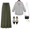imageALCEA ROSEA Womens Side Split Skirt Elastic Ribbed Knit High Waist Long Skirts Bodycon Maxi Skirts for WomenArmy Green
