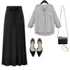 imageALCEA ROSEA Womens Side Split Skirt Elastic Ribbed Knit High Waist Long Skirts Bodycon Maxi Skirts for WomenBlack