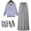 imageALCEA ROSEA Womens Side Split Skirt Elastic Ribbed Knit High Waist Long Skirts Bodycon Maxi Skirts for WomenGrey
