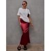 imageALCEA ROSEA Womens Silky Satin Maxi Skirt Elegant High Waisted Long Pencil Ladies Skirts for Office Work Party 7867Wine