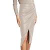 imageALCEA ROSEA Womens Faux Leather Skirt High Waist Front Slit Zip Back Ruched Bodycon Pencil Midi Skirt 7832Beige