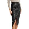 imageALCEA ROSEA Womens Faux Leather Skirt High Waist Front Slit Zip Back Ruched Bodycon Pencil Midi Skirt 7832Black