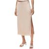 imageALCEA ROSEA Womens Satin Long Skirt Drawstring Tie High Waisted Silky A Line Split Elegant Maxi Skirts 7881Beige
