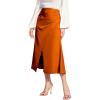 imageALCEA ROSEA Womens Satin Midi Skirt High Waisted Silky Skirt Split Elegant Ruched Work Party Skirts with Front Slit 7823Caramel