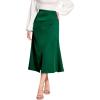 imageALCEA ROSEA Womens Satin Midi Skirt High Waisted Silky Skirt Split Elegant Ruched Work Party Skirts with Front Slit 7823Dark Green