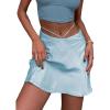 imageALCEA ROSEA Womens Satin Mini Skirts High Waisted Drawstring Bow Tie Silky ALine Zipper Short Skirt Party Short Skirts 7868Blue