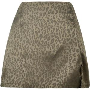 imageALCEA ROSEA Faux Suede Leopard Mini Skirt for Women High Waist Sexy Skirt with SlitArmy Green