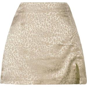 imageALCEA ROSEA Faux Suede Leopard Mini Skirt for Women High Waist Sexy Skirt with SlitBeige