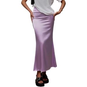 imageALCEA ROSEA Womens Silky Satin Maxi Skirt Elegant High Waisted Long Pencil Ladies Skirts for Office Work Party 7867Violet