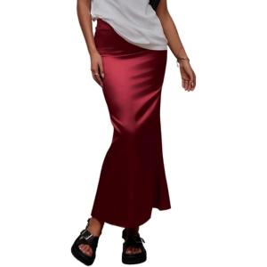 imageALCEA ROSEA Womens Silky Satin Maxi Skirt Elegant High Waisted Long Pencil Ladies Skirts for Office Work Party 7867Wine