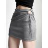 imageALCEA ROSEA Womens Faux Suede Mini Skirt High Waist Button Front Asymmetrical Hem ALine Short Skirt 78277869grey